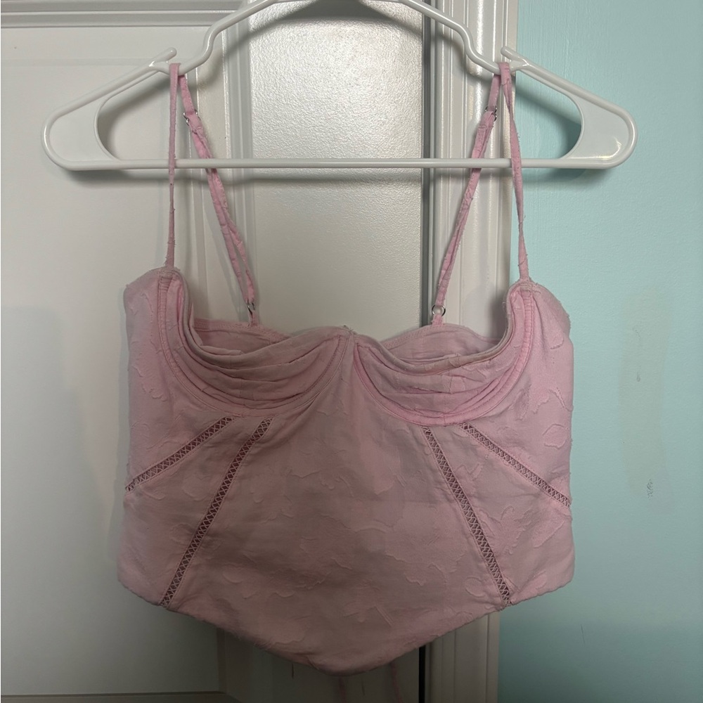 White Fox Pink Floral Embroidered Corset Top